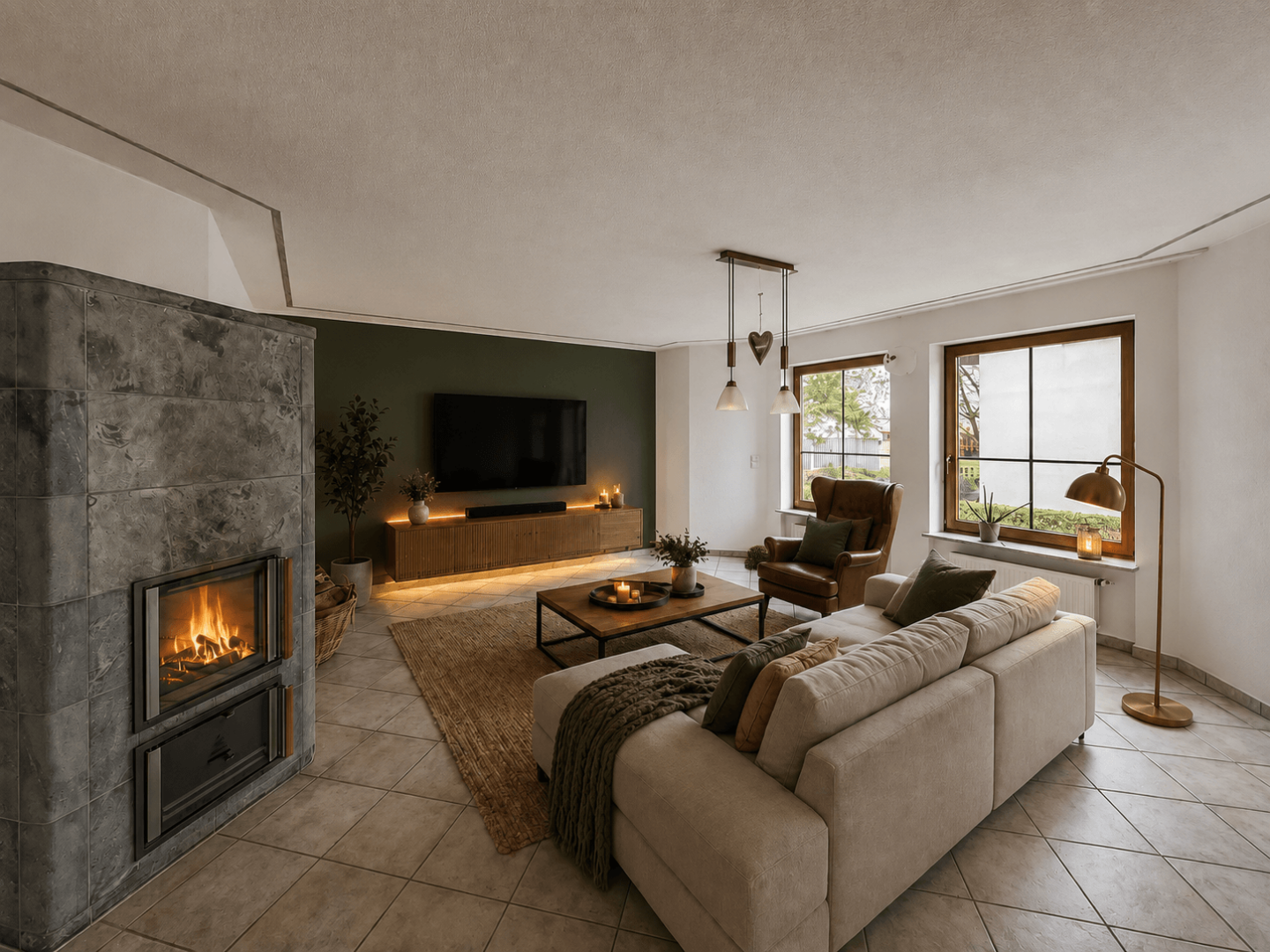 KI Wohnzimmer mit Kamin EG